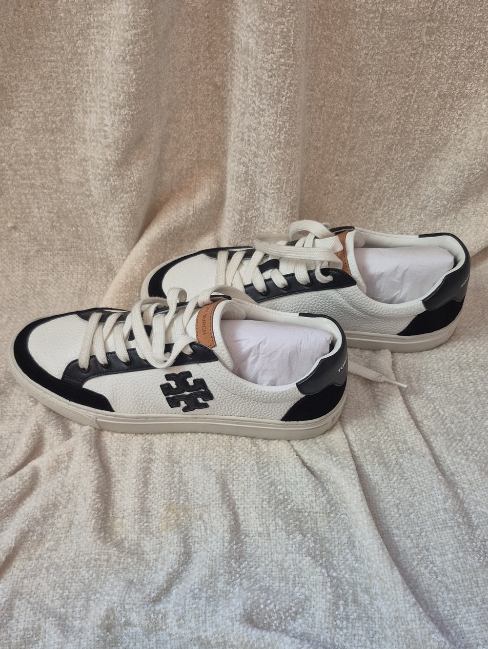 Women's White and Black Leather Sneakers
